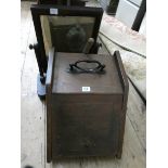 An Edwardian coal box with shovel and a swing toilet mirror