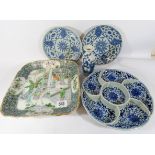 A collection of oriental porcelain to include a Famille rose square dish,