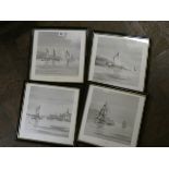 A set of four black and white Hogarth framed sailing prints by Ken Hammond
