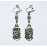 A pair of Art Deco silver and marcasite drop earring with vintage screw fittings