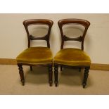 A set of five Victorian mahogany balloon back dining room chairs with gold upholstered seats