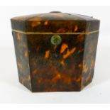 A Regency tortoiseshell tea caddy of octagonal form,