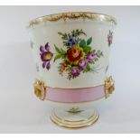 A Dresden porcelain jardiniere, hand painted with floral sprays and an exotic bird,