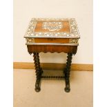 A small Victorian Rose wood floral ivory inlaid sloping top desk fitted one drawer,