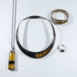 Mexican silver and tigers eye set collar necklace,