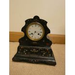 Late Victorian striking mantel clock in ebonised and boulle style case