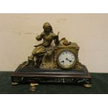 A French striking mantel clock by Japy Freres on marble base with gilt figure mount of a cavalier