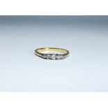 1920's five stone diamond ring on unmarked gold shank, tests as 18ct,