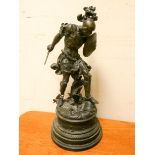 A Victorian spelter figure ornament of a Roman gladiator 21" high Small hole in