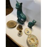 Two Poole Pottery Blue Moon glazed cats and other items of Poole Pottery