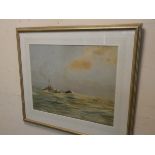 Watercolour of paddle steamer and boats in rough seas, signed PL Forbes,