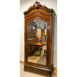 A French mahogany armoire with one large single bevelled mirror door and drawer under,