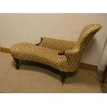 A Victorian mahogany framed single end upholstered chaise longue on cabriole style legs