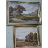 A large contemporary oil on canvas signed P Wilson together with a smaller oil on canvas landscape