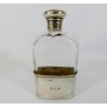 A hallmarked silver mounted hip flask, Victorian hallmarks,