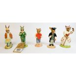 A group of five Royal Doulton Bunnykins figures: Stop Watch Bunny, Little Bo Peep, Sweetheart,