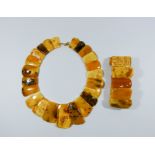 Large modern yellow amber collar necklace and matching bracelet