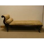 A late Victorian mahogany framed gold patterned upholstered chaise lounge