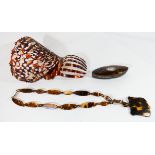 Three pieces of 19th century tortoiseshell to include, necklace,