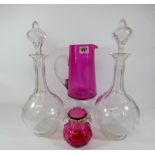 19th century glass ware to include pair of etched glass decanters,