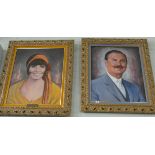 A pair of modern portraits in gilt frames,