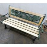 A Victorian style metal ended child's bench with animal pattern back approx 36" long