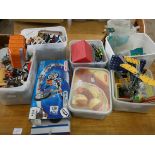 Approximately seven small boxes of plastic model soldiers, small amount of Meccano, plastic animals,