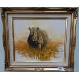 Tony Forrest original oil on canvas painting of a Rhino signed lower right,