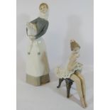 A Lladro figure of a ballerina seated upon a stool together with a Lladro figure of a Shepherdess