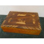Victorian marquetry inlaid trinket box with interior box fittings