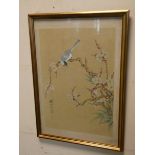 Two Japanese watercolours of flowers and a bird in gilt frames