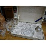 An Art Deco etched glass and silver plated cocktail set in fitted case in the Japanese taste and a