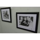 Two black and white framed photographs: Humphrey Bogart and Joe Siffert Porsche