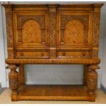 Brights of Nettlebed - quality Jacobean style carved oak cupboard or wine cabinet,