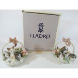 Lladro basket of puppies and companion basket of kittens complete with boxes as new