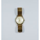 Gents vintage 9ct gold cased wristwatch on plated flexible strap.