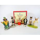 A group of five Royal Doulton Bunnykins figures: Tyrolean Dancer, Judge Bunnykins, Jack and Jill,