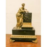 A 19th century French striking mantel clock in black marble case with gilt lady bronze figure mount