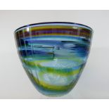 A modern Art Glass bowl in rainbow colours signed David Kirkman Colette Hughes 8/89, height 14cms,