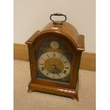 Mappin & Webb Westminster chiming bracket clock in mahogany case with silver dial, 13" high,