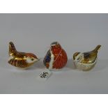 A collection of three Royal Crown Derby bird paperweights to include Robin and Wren