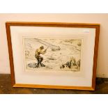 A coloured print of fishermen signed Henry Wilkinson number 16 of 75
