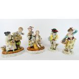A pair of Samson figurines of street vendors and another pair of continental porcelain figurines of