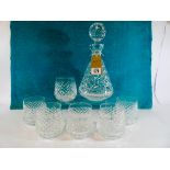 Waterford crystal Alana patterned decanter and six Waterford crystal Alana tumblers,