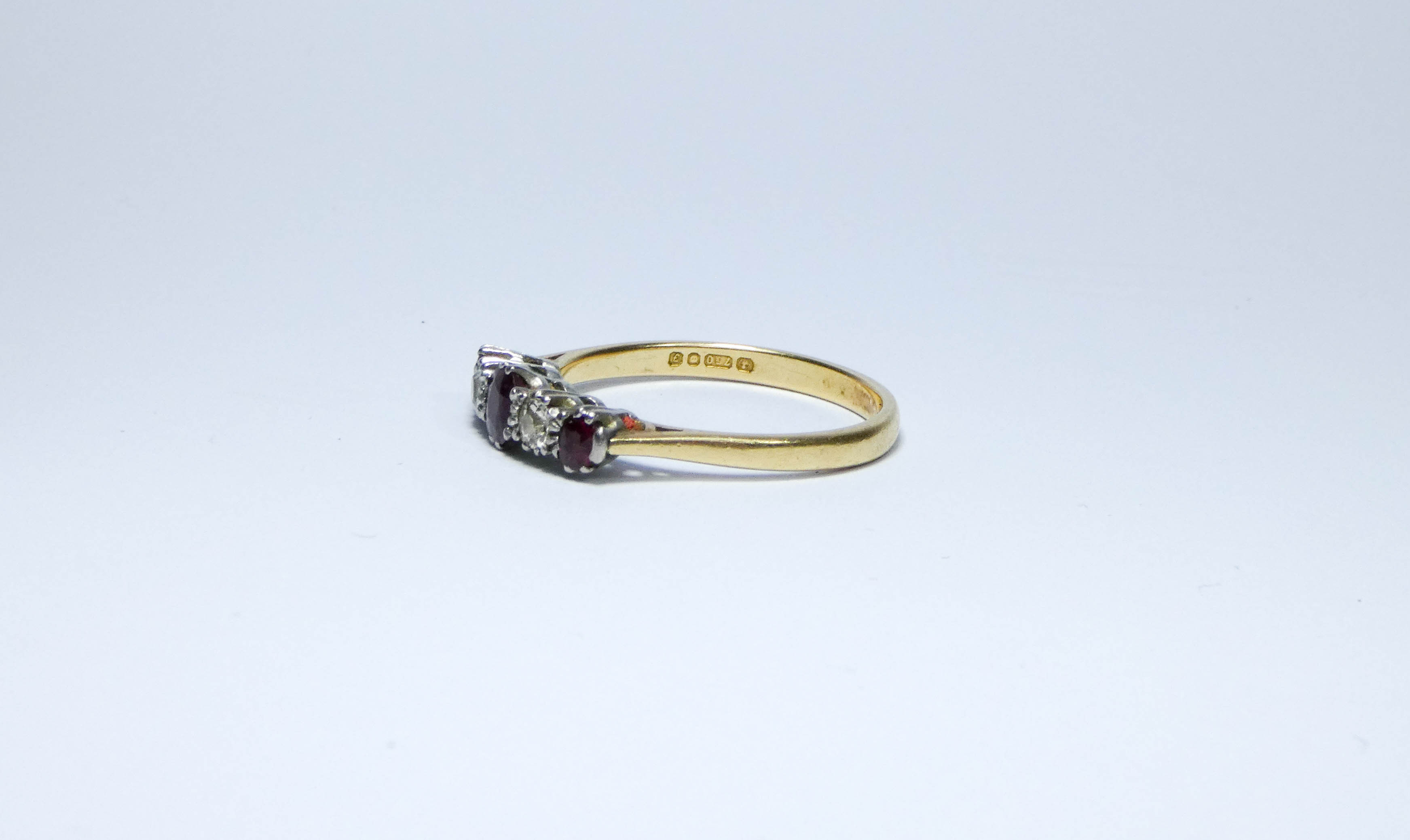 An 18ct gold ruby and diamond five stone ring, ring size T, approximate weight 3. - Image 2 of 2