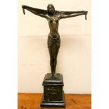 Contemporary Art Deco style bronze of dancing girl with her arms outstretched,