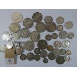 38 silver coins and medals to include Queen Victoria crowns, George V crowns, US dollar, shillings,