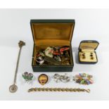 Rolex watch box containing Victorian turquoise link bracelet, banded agate brooch,