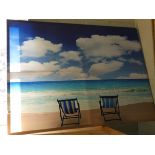 Large unframed screen print of a beach scene