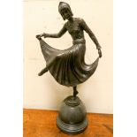 An Art Deco style bronze of a dancing girl after Joe Descomps standing on marble base 18 1/2 " high